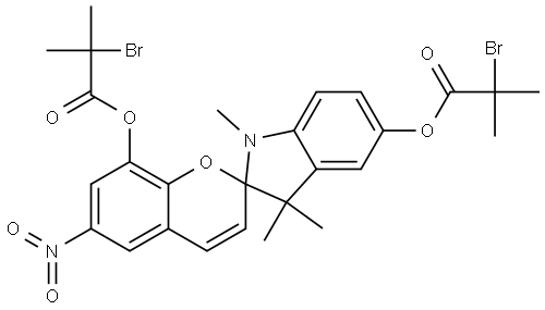 Propanoic acid, 2-bromo-2-methyl-, 1,1'-(1',3'-dihydro-1',3',3'-trimethyl-6-nitrospiro[2H-1-benzopyran-2,2'-[2H]indole]-5',8-diyl) ester 化学構造式