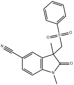 1, 3-dimethyl-2-oxo-3-((phenylsulfonyl)methyl)indoline-5-carbonitrile|1,3-二甲基-2-氧代-3-((苯磺酰基)甲基)吲哚啉-5-腈