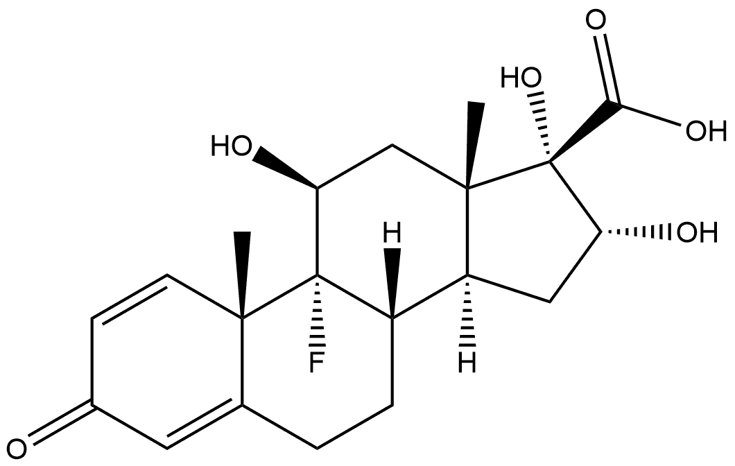 Androsta-1,4-diene-17-carboxylic acid, 9-fluoro-11,16,17-trihydroxy-3-oxo-, (11β,16α,17α)- (9CI) Structure