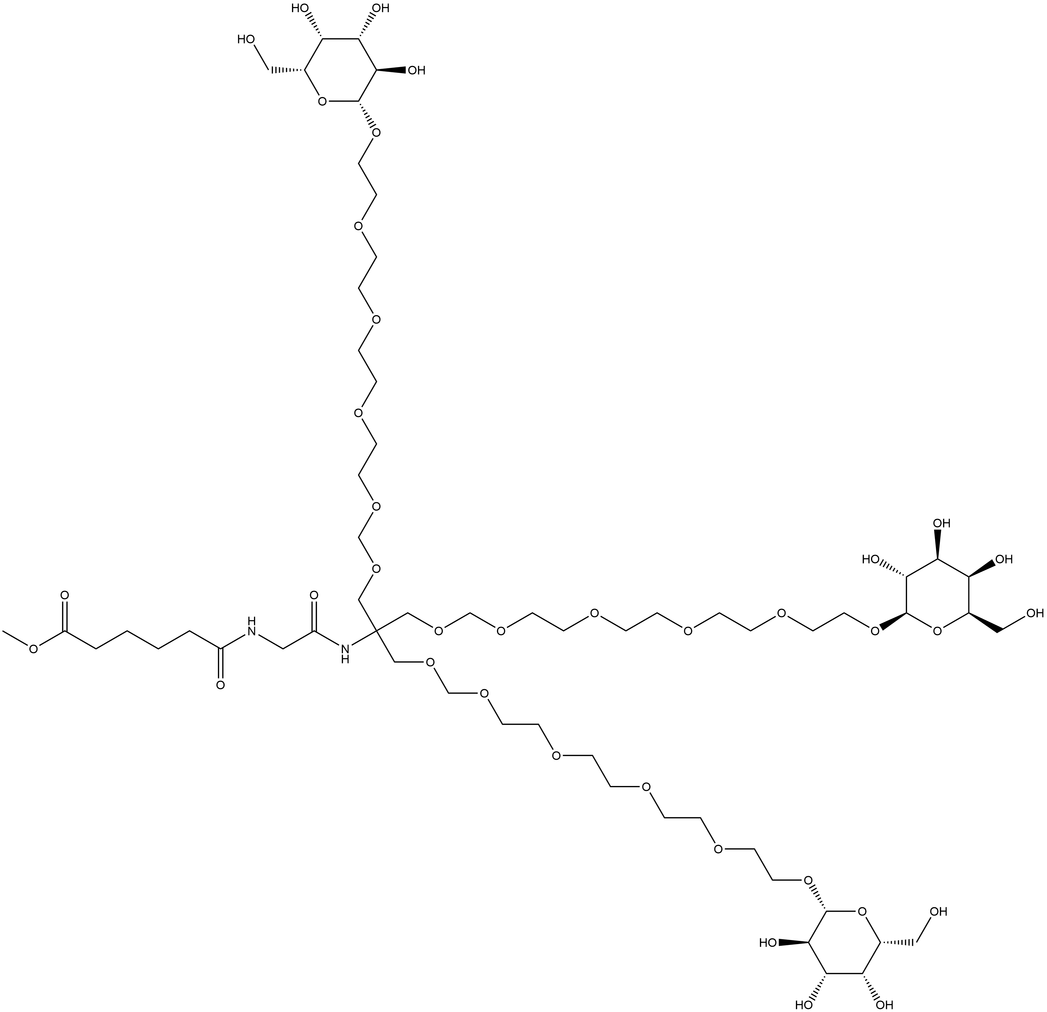 1-(β-D-galactopyranosyloxy)-16,16-bis[15-(β-D-galactopyranosyloxy)-2,4,7,10,13-pentaoxapentadec-1-yl]-18,21-dioxo-3,6,9,12,14-Pentaoxa-17,20-diazahexacosan-26-oic acid methyl ester 结构式