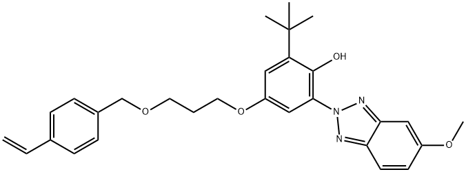 Phenol, 2-(1,1-dimethylethyl)-4-[3-[(4-ethenylphenyl)methoxy]propoxy]-6-(5-methoxy-2H-benzotriazol-2-yl)- Struktur