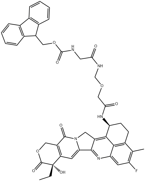 Carbamic acid, N-[2-[[[2-[[(1S,9S)-9-ethyl-5-fluoro-2,3,9,10,13,15-hexahydro-9-hydroxy-4-methyl-10,13-dioxo-1H,12H-benzo[de]pyrano[3',4':6,7]indolizino[1,2-b]quinolin-1-yl]amino]-2-oxoethoxy]methyl]amino]-2-oxoethyl]-, 9H-fluoren-9-ylmethyl ester Structure