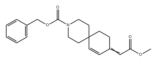3-Azaspiro[5.5]undec-7-ene-3-carboxylic acid, 9-(2-methoxy-2-oxoethylidene)-, phenylmethyl ester Struktur