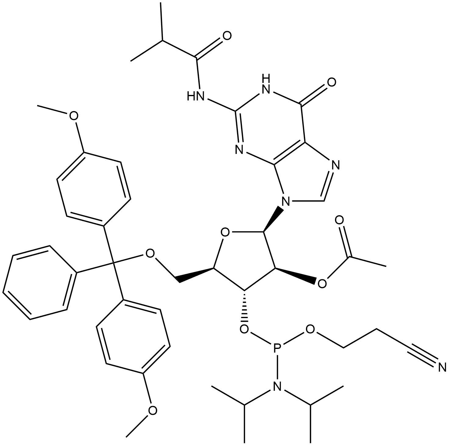 2'-OAC-DG(IBU)-ANA-CE-PHOSPHORAMIDITE,160684-51-5,结构式