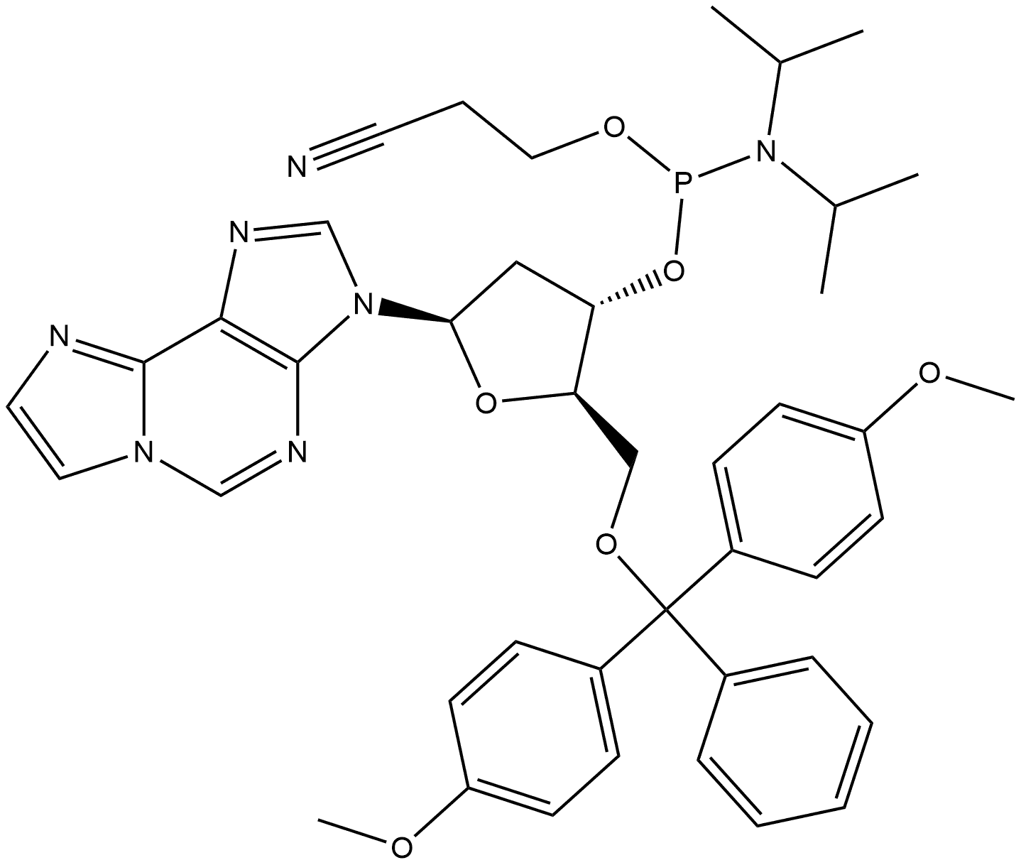 5'-Dimethoxytrityl-etheno-deoxyAdenosine,3'-[(2-cyanoethyl)-(N,N-diisopropyl)]-phosphoramidite 结构式