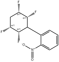 Benzene, 1-nitro-2-[(2S,3R,5S,6R)-2,3,5,6-tetrafluorocyclohexyl]-, rel- Struktur