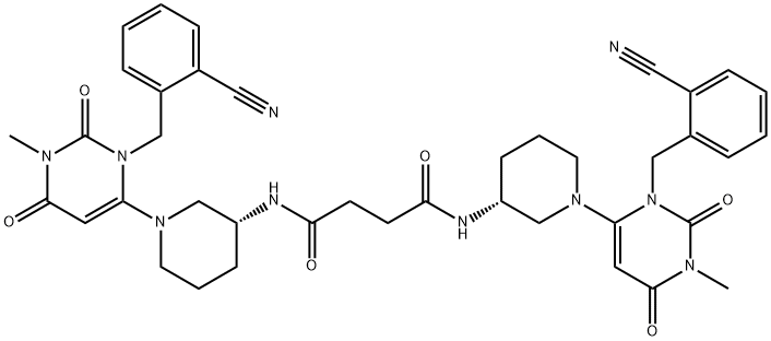 Butanediamide, N1,N4-bis[(3R)-1-[3-[(2-cyanophenyl)methyl]-1,2,3,6-tetrahydro-1-methyl-2,6-dioxo-4-pyrimidinyl]-3-piperidinyl]- Structure