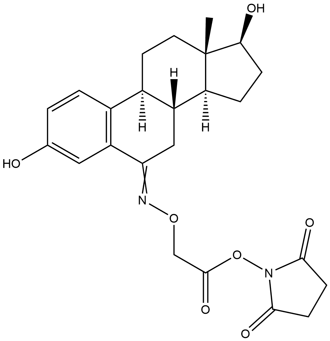 2,5-Pyrrolidinedione, 1-[[[[[(17β)-3,17-dihydroxyestra-1,3,5(10)-trien-6-ylidene]amino]oxy]acetyl]oxy]- Struktur