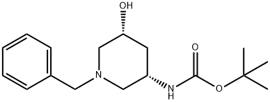 (3S,5R)-(1-Benzyl-5-hydroxy-piperidin-3-yl)-carbamic acid tert-butyl ester Struktur