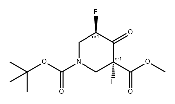 1,3-Piperidinedicarboxylic acid, 3,5-difluoro-4-oxo-, 1-(1,1-dimethylethyl) 3-methyl ester, (3R,5R)-rel- 化学構造式