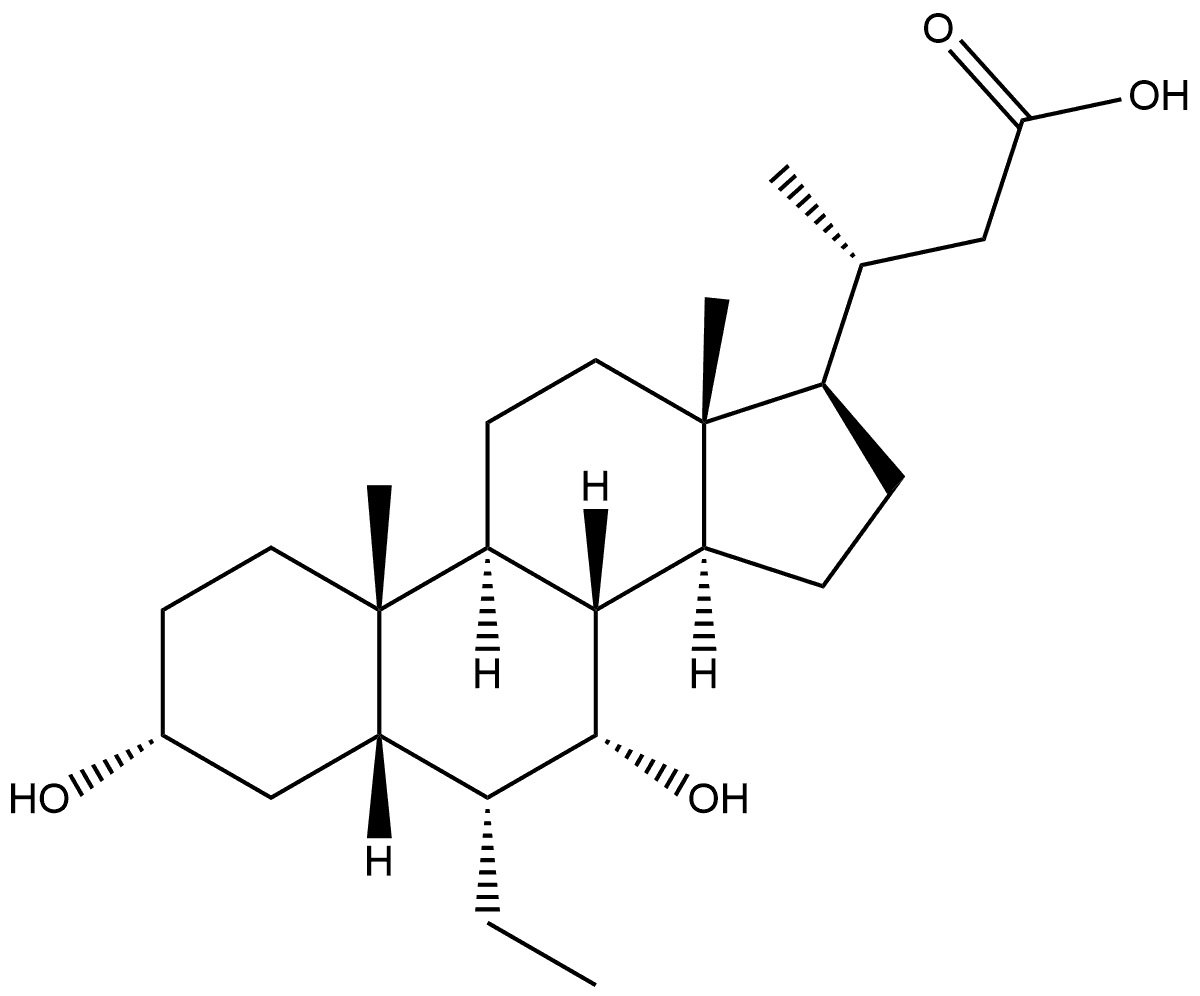 24-Norcholan-23-oic acid, 6-ethyl-3,7-dihydroxy-, (3α,5β,6α,7α)- 化学構造式
