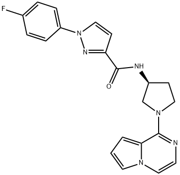 1H-Pyrazole-3-carboxamide, 1-(4-fluorophenyl)-N-[(3S)-1-pyrrolo[1,2-a]pyrazin-1-yl-3-pyrrolidinyl]- 结构式