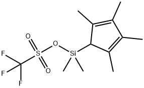 Methanesulfonic acid, 1,1,1-trifluoro-, dimethyl(2,3,4,5-tetramethyl-2,4-cyclopentadien-1-yl)silyl ester Struktur