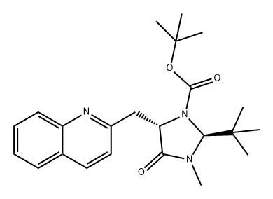 1-Imidazolidinecarboxylic acid, 2-(1,1-dimethylethyl)-3-methyl-4-oxo-5-(2-quinolinylmethyl)-, 1,1-dimethylethyl ester, (2S-trans)- (9CI) 化学構造式