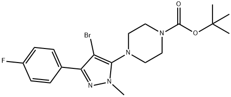 1-Piperazinecarboxylic acid, 4-[4-bromo-3-(4-fluorophenyl)-1-methyl-1H-pyrazol-5-yl]-, 1,1-dimethylethyl ester Structure