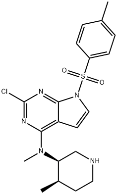 7H-Pyrrolo[2,3-d]pyrimidin-4-amine, 2-chloro-N-methyl-7-[(4-methylphenyl)sulfonyl]-N-[(3R,4R)-4-methyl-3-piperidinyl]- Struktur