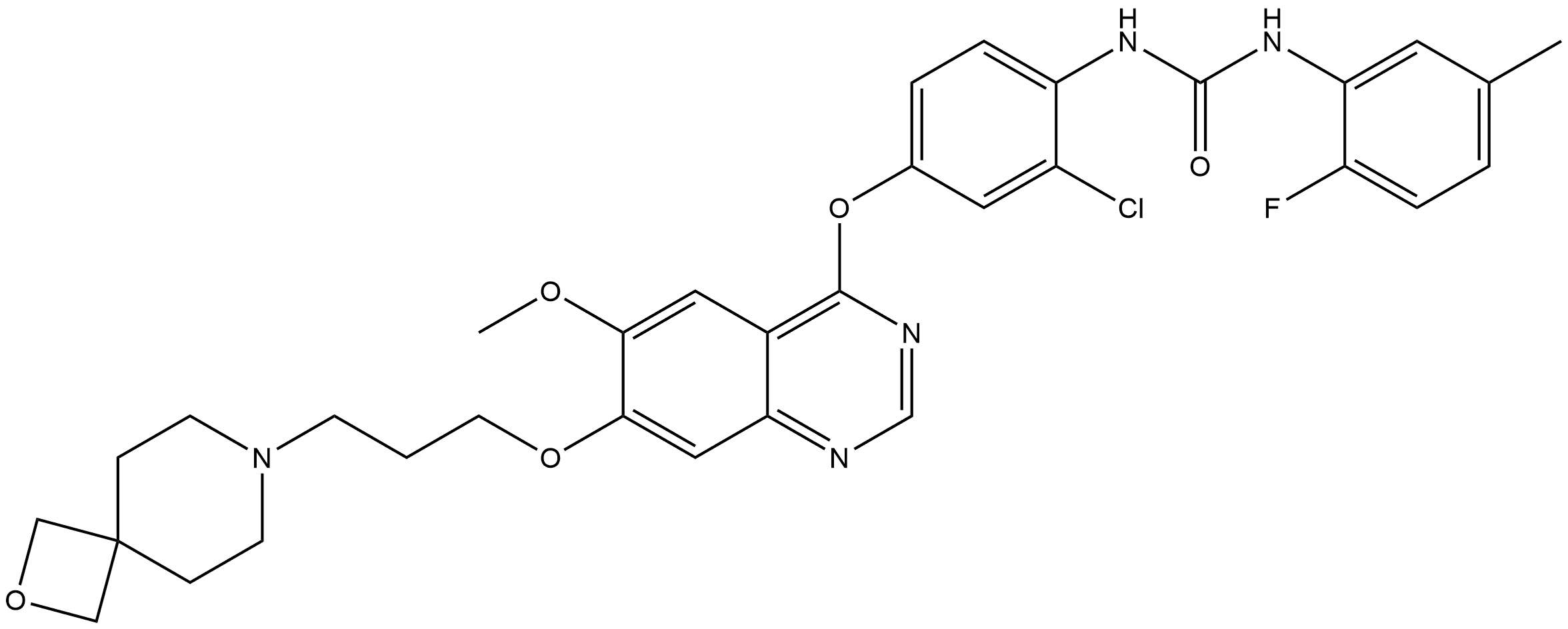 N-[2-Chloro-4-[[6-methoxy-7-[3-(2-oxa-7-azaspiro[3.5]non-7-yl)propoxy]-4-quinazolinyl]oxy]phenyl]-N′-(2-fluoro-5-methylphenyl)urea Structure