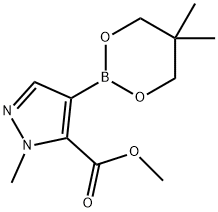 4-(5,5-二甲基-1,3,2-二氧硼烷-2-基)-1-甲基-1H-吡唑-5-羧酸甲酯 结构式