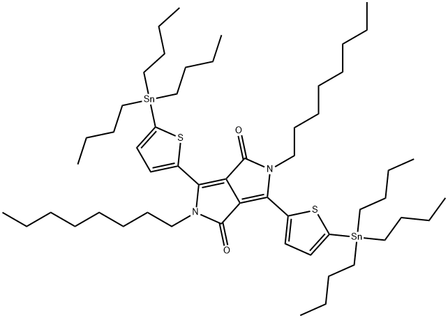 Pyrrolo[3,4-c]pyrrole-1,4-dione, 2,5-dihydro-2,5-dioctyl-3,6-bis[5-(tributylstannyl)-2-thienyl]- Structure