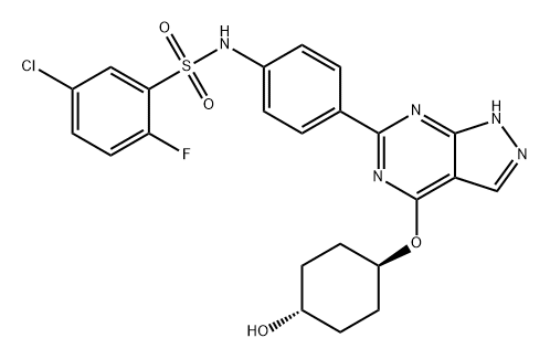 Benzenesulfonamide, 5-chloro-2-fluoro-N-[4-[4-[(trans-4-hydroxycyclohexyl)oxy]-1H-pyrazolo[3,4-d]pyrimidin-6-yl]phenyl]- Struktur