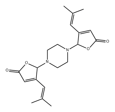 2(5H)-Furanone, 5,5'-(1,4-piperazinediyl)bis[4-(2-methyl-1-propen-1-yl)- 化学構造式