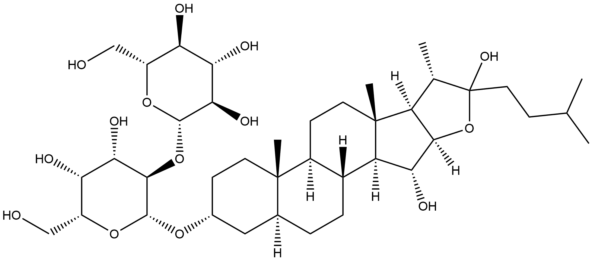 β-D-Galactopyranoside, (3β,5β,15β)-15,22-dihydroxyfurostan-3-yl 2-O-β-D-glucopyranosyl-,163047-22-1,结构式