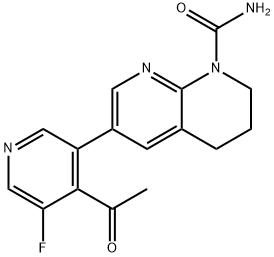 1,8-Naphthyridine-1(2H)-carboxamide, 6-(4-acetyl-5-fluoro-3-pyridinyl)-3,4-dihydro- 结构式