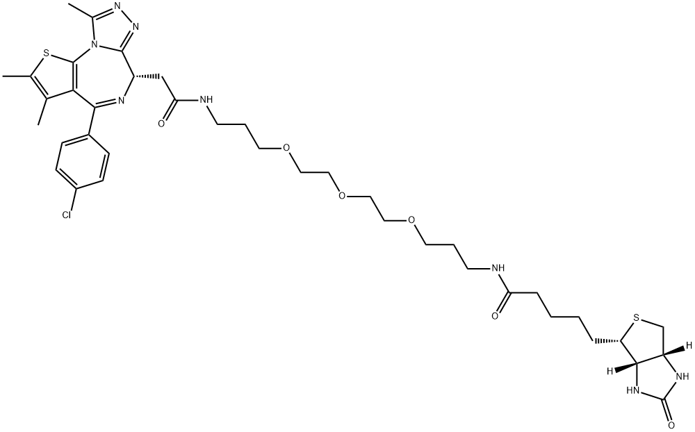 6H-Thieno[3,2-f][1,2,4]triazolo[4,3-a][1,4]diazepine-6-acetamide, 4-(4-chlorophenyl)-N-[19-[(3aS,4S,6aR)-hexahydro-2-oxo-1H-thieno[3,4-d]imidazol-4-yl]-15-oxo-4,7,10-trioxa-14-azanonadec-1-yl]-2,3,9-trimethyl-, (6S)- Struktur