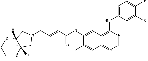 2-Butenamide, N-[4-[(3-chloro-4-fluorophenyl)amino]-7-methoxy-6-quinazolinyl]-4-[(4aR,7aS)-hexahydro-6H-1,4-dioxino[2,3-c]pyrrol-6-yl]-, (2E)-rel- Struktur