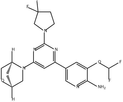 1637394-01-4 2-Pyridinamine, 3-(difluoromethoxy)-5-[2-(3,3-difluoro-1-pyrrolidinyl)-6-(1S,4S)-2-oxa-5-azabicyclo[2.2.1]hept-5-yl-4-pyrimidinyl]-