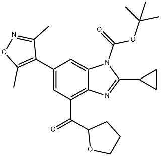 1H-Benzimidazole-1-carboxylic acid, 2-cyclopropyl-6-(3,5-dimethyl-4-isoxazolyl)-4-[(tetrahydro-2-furanyl)carbonyl]-, 1,1-dimethylethyl ester|2-环丙基-6-(3,5-二甲基异恶唑-4-基)-4-(四氢呋喃-2-羰基)-1H-苯并[D]咪唑-1-羧酸叔丁酯