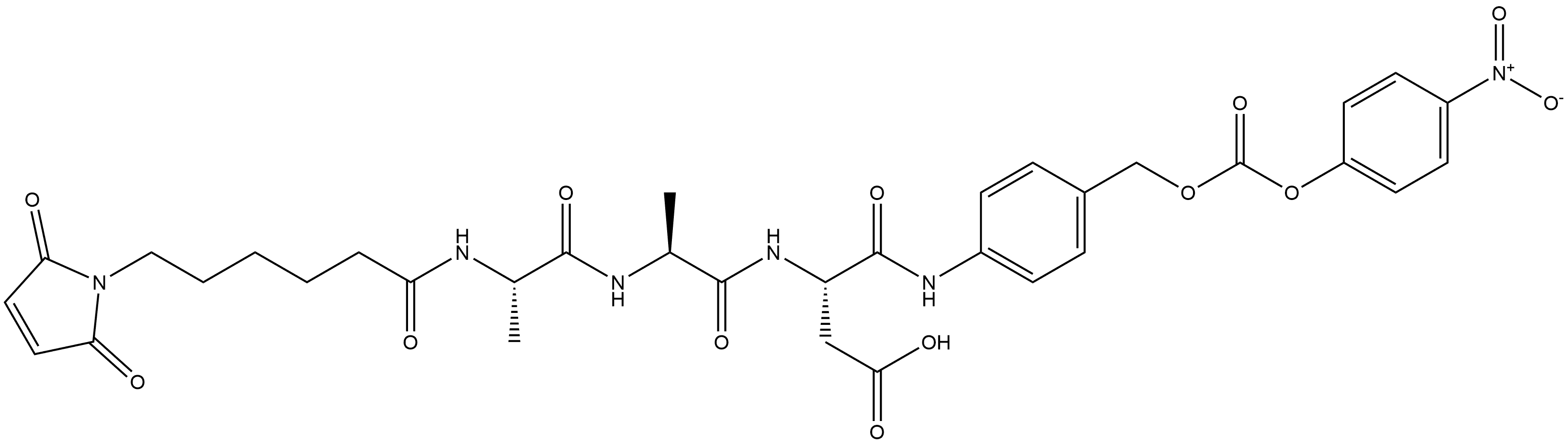 L-Aspartamide, N-[6-(2,5-dihydro-2,5-dioxo-1H-pyrrol-1-yl)-1-oxohexyl]-L-alanyl-L-alanyl-N1-[4-[[[(4-nitrophenoxy)carbonyl]oxy]methyl]phenyl]-,1638970-45-2,结构式