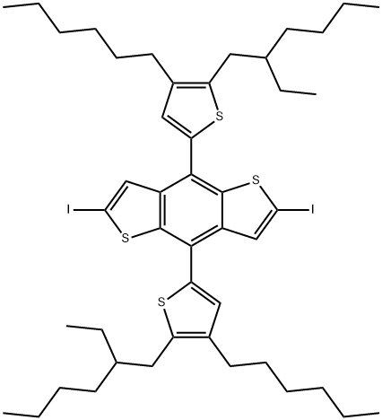 Benzo[1,2-b:4,5-b']dithiophene, 4,8-bis[5-(2-ethylhexyl)-4-hexyl-2-thienyl]-2,6-diiodo- Structure