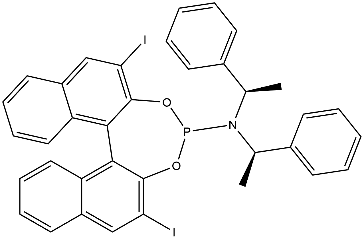 (11BS)-2,6-二碘-N,N-双((R)-1-苯基乙基)二萘并[2,1-D:1',2'-F][1,3,2]二氧磷杂-4-胺,1642865-17-5,结构式
