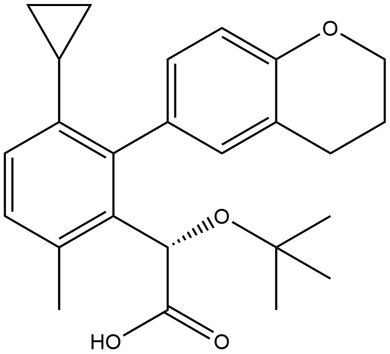 Benzeneacetic acid, 3-cyclopropyl-2-(3,4-dihydro-2H-1-benzopyran-6-yl)-α-(1,1-dimethylethoxy)-6-methyl-, (αS)- Struktur