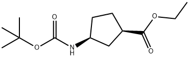 Cyclopentanecarboxylic acid, 3-[[(1,1-dimethylethoxy)carbonyl]amino]-, ethyl ester, (1R,3S)- Struktur