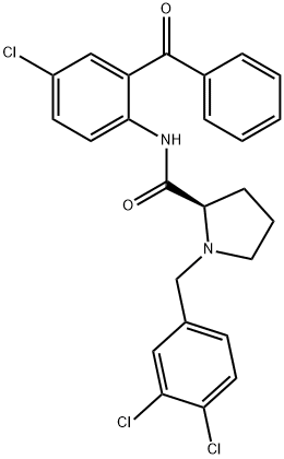 (R)-N-(2-benzoyl-4-chlorophenyl)-1-(3,4-dichlorobenzyl)pyrrolidine-2-carboxamide 化学構造式