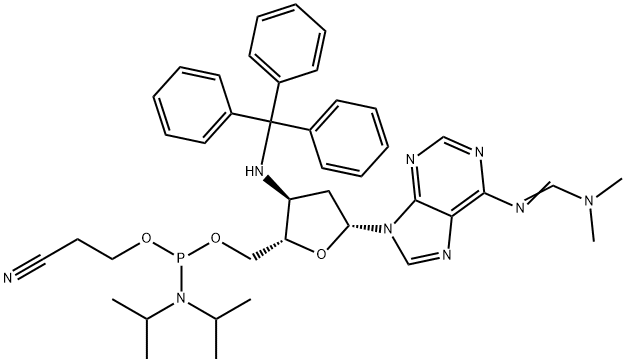 2',3'-二脱氧-N-[(二甲基氨基)亚甲基]-3'-[(三苯基甲基)氨基]-,5'-[2-氰基乙基N,N-双(1-甲基乙基)亚磷酰胺]腺苷,1644649-86-4,结构式