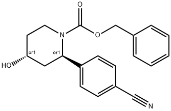 1-Piperidinecarboxylic acid, 2-(4-cyanophenyl)-4-hydroxy-, phenylmethyl ester, (2R,4R)-rel- Struktur