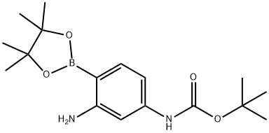 Carbamic acid, N-[3-amino-4-(4,4,5,5-tetramethyl-1,3,2-dioxaborolan-2-yl)phenyl]-, 1,1-dimethylethyl ester 化学構造式