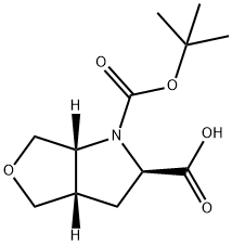 (2R,3aS,6aR)-1-tert-butoxycarbonyl-2,3,3a,4,6,6a-hexahydrofuro[3,4-b]pyrrole-2-carboxylic acid 化学構造式