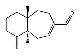 1H-Benzocycloheptene-7-carboxaldehyde, 2,3,4,4a,5,8,9,9a-octahydro-4a,9a-dimethyl-4-methylene-, (4aS,9aR)- 化学構造式