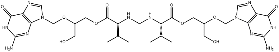 8,11-Dioxa-3,5-diazadodecanoic acid, 12-(2-amino-1,6-dihydro-6-oxo-9H-purin-9-yl)-10-(hydroxymethyl)-2,6-bis(1-methylethyl)-7-oxo-, 2-[(2-amino-1,6-dihydro-6-oxo-9H-purin-9-yl)methoxy]-3-hydroxypropyl ester, (2S,6S)- Structure