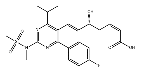 2,6-Heptadienoic acid, 7-[4-(4-fluorophenyl)-6-(1-methylethyl)-2-[methyl(methylsulfonyl)amino]-5-pyrimidinyl]-5-hydroxy-, (2Z,5R,6E)- 化学構造式