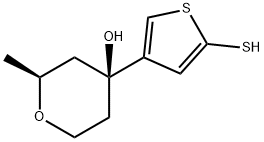 2H-Pyran-4-ol, tetrahydro-4-(5-mercapto-3-thienyl)-2-methyl-, (2S-trans)- (9CI) 化学構造式