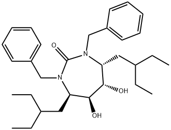 (4R,5S,6S,7R)-1,3-ジベンジル-5,6-ジヒドロキシ-4,7-ビス(ペンタン-3-イル)-1,3-ジアゼパン-2-オン 化学構造式