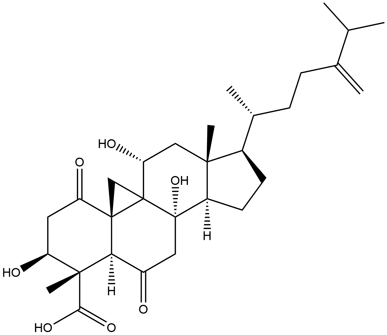 9,19-Cycloergost-24(28)-ene-4-carboxylic acid, 3,8,11-trihydroxy-4-methyl-1,6-dioxo-, (3β,4α,5α,8α,11α)- 化学構造式