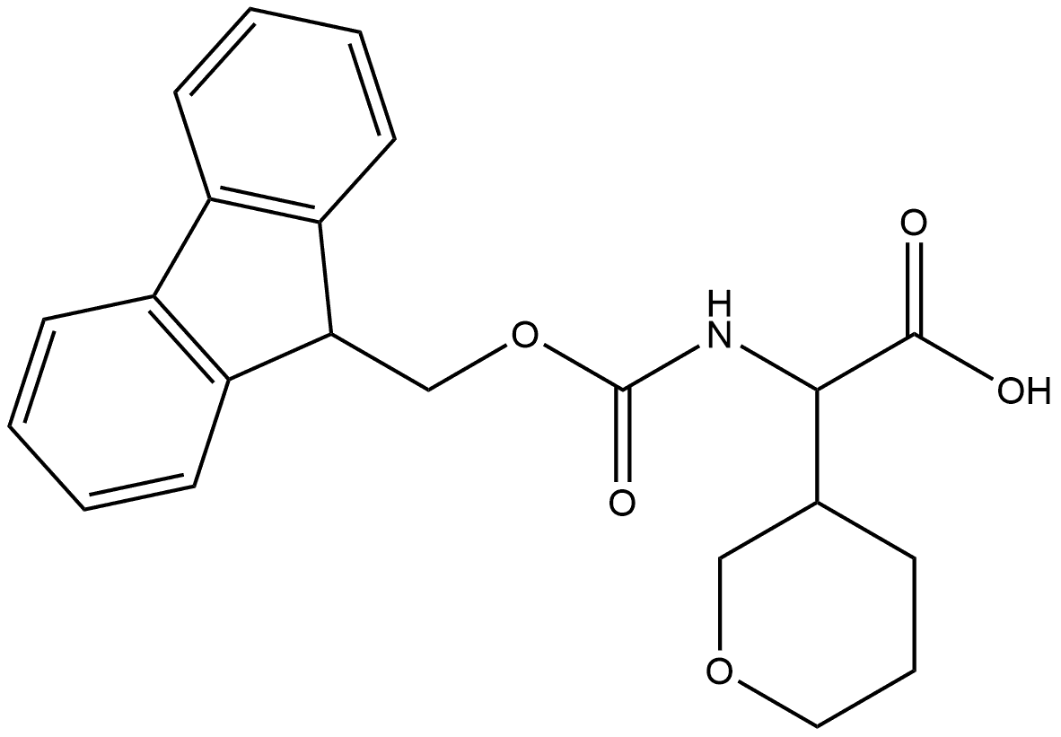 (9H-Fluoren-9-ylmethoxycarbonylamino)]-(tetrahydro-pyran-3-yl)-acetic acid 化学構造式