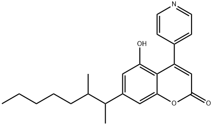2H-1-Benzopyran-2-one, 7-(1,2-dimethylheptyl)-5-hydroxy-4-(4-pyridinyl)- 化学構造式