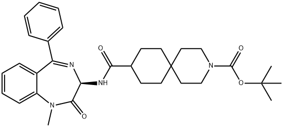 3-Azaspiro[5.5]undecane-3-carboxylic acid, 9-[[[(3R)-2,3-dihydro-1-methyl-2-oxo-5-phenyl-1H-1,4-benzodiazepin-3-yl]amino]carbonyl]-, 1,1-dimethylethyl ester Struktur